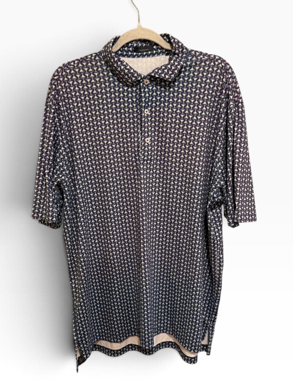 Turtleson Men's Navy Geometric/Martini Short-Sleeve Polo - Size XL